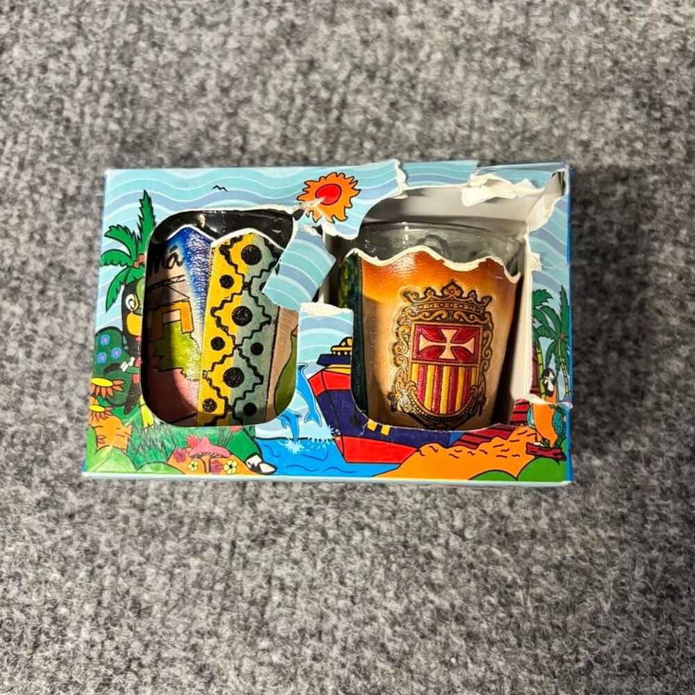 Panama Canal souvenir set with two colorful shot glasses